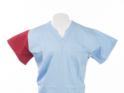 Burgundy Sleeve Colour Coded Short Sleeve Scrub Top 100% Cotton