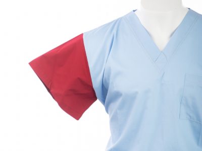 Burgundy Sleeve Colour Coded Short Sleeve Scrub Top 100% Cotton