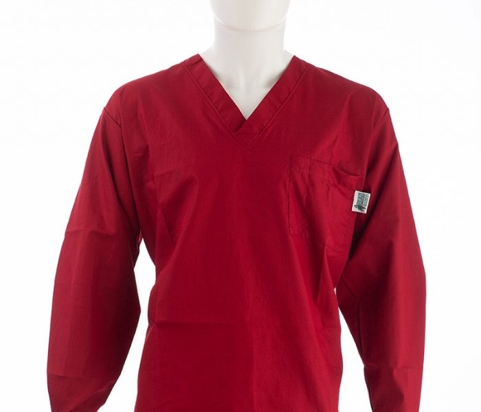 Claret Long Sleeve Scrub Top Velcro Cuff 100% Cotton